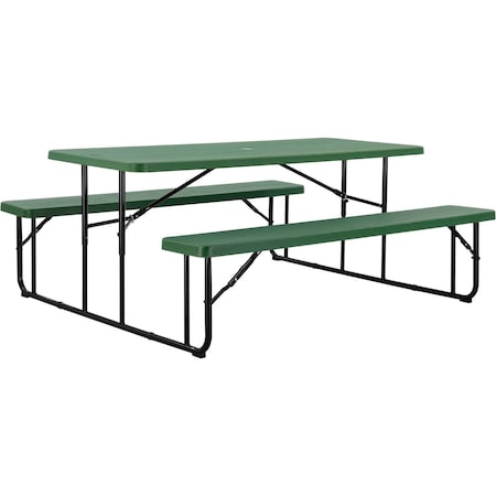 Global Industrial Rectangle Folding Picnic Table, Green, Plastic, 6 ft L, 29 in H Overall 695769GN